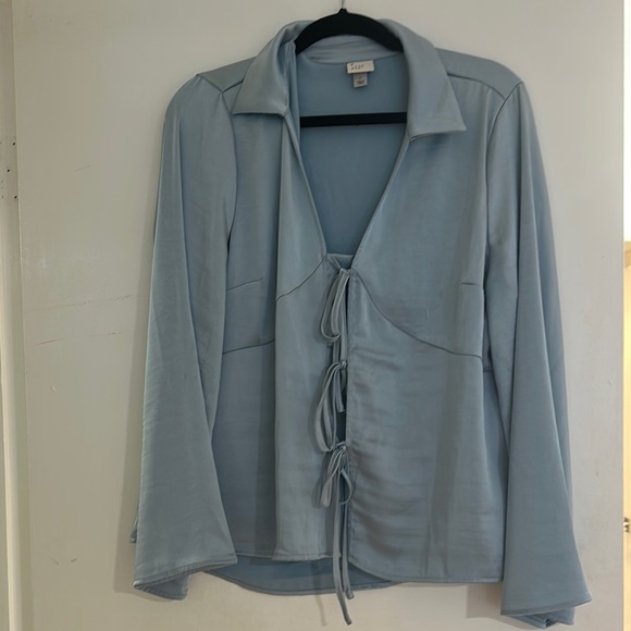 Light Blue Tie-Front Blouse - Picture 1 of 2